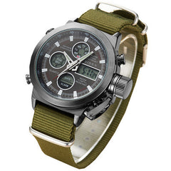 Men Military Wrist Watch Army Green Analog Digital Quartz Nylon